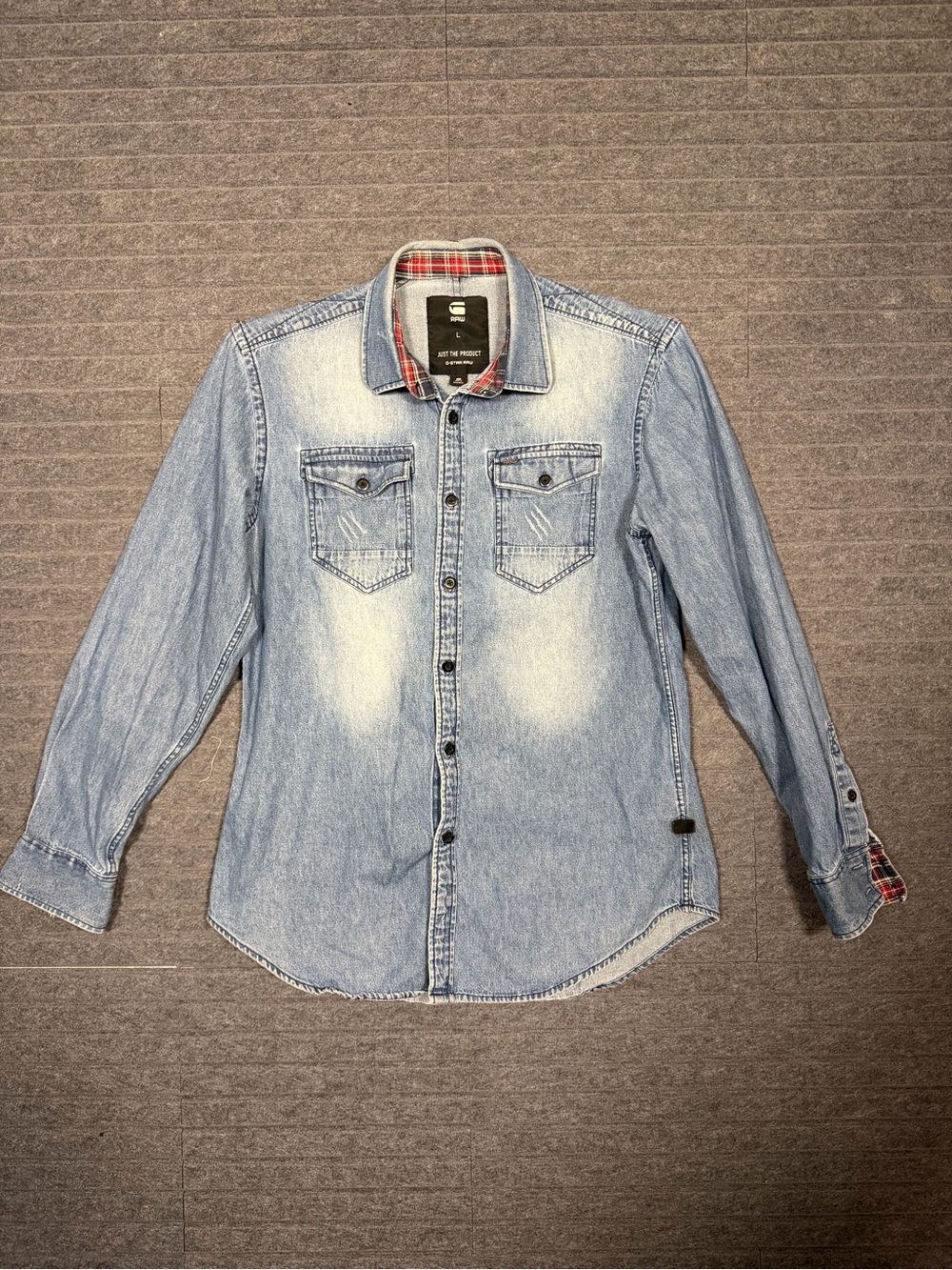 G-Star Raw Men's Blue Denim Button Down Shirt Long Sleeve Size Large